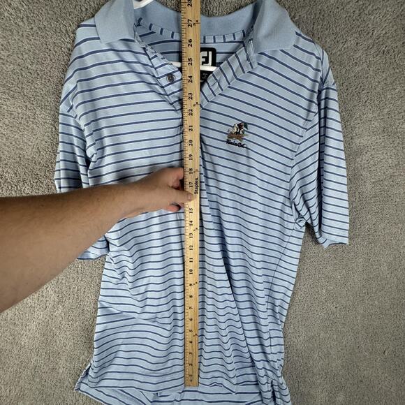 FootJoy Polo Shirt Mens Medium Blue Striped Bala Golf Embroidered Performance - Picture 5 of 10